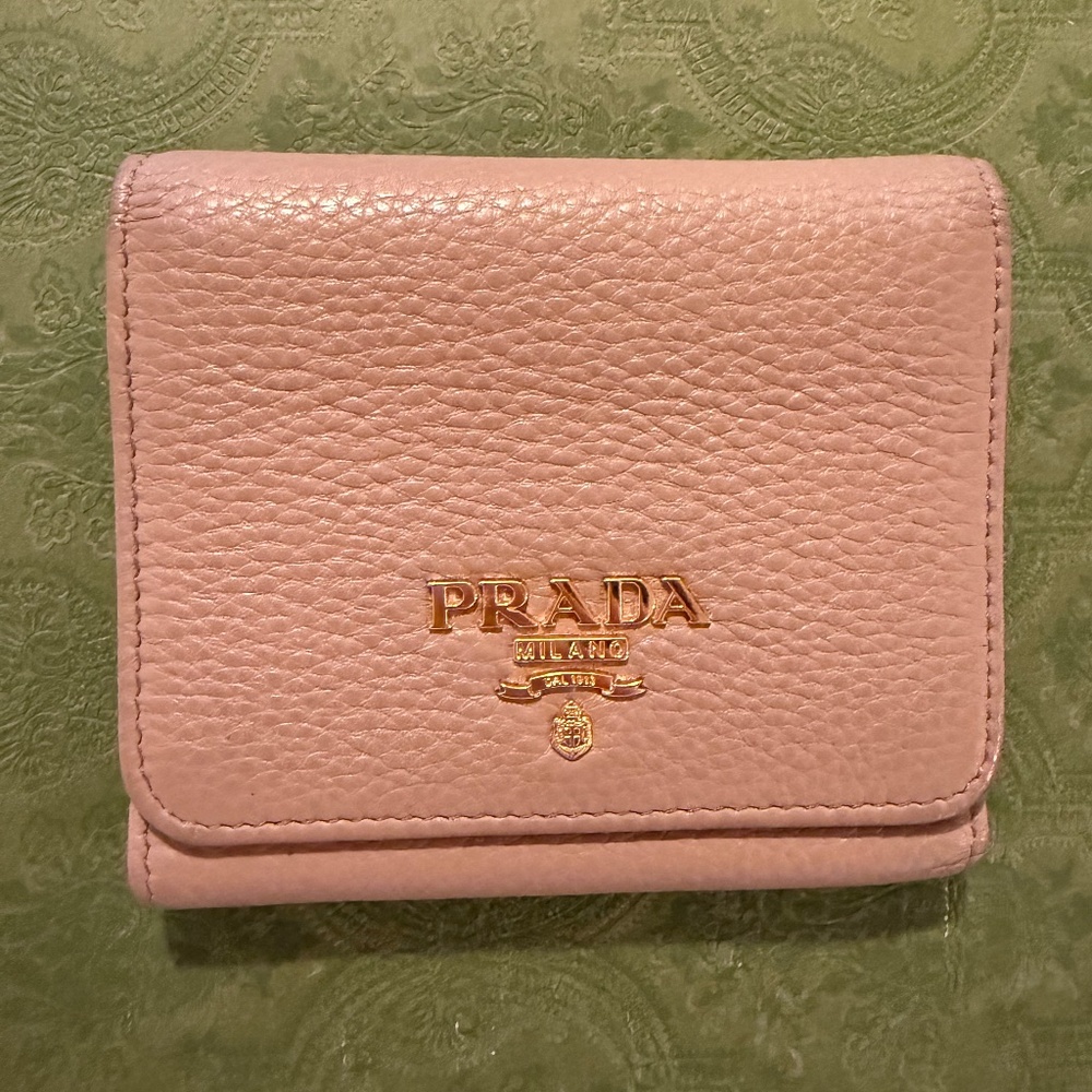 Prada Nude Beige Soft Leather Compact Trifold Wallet – Gold Hardware